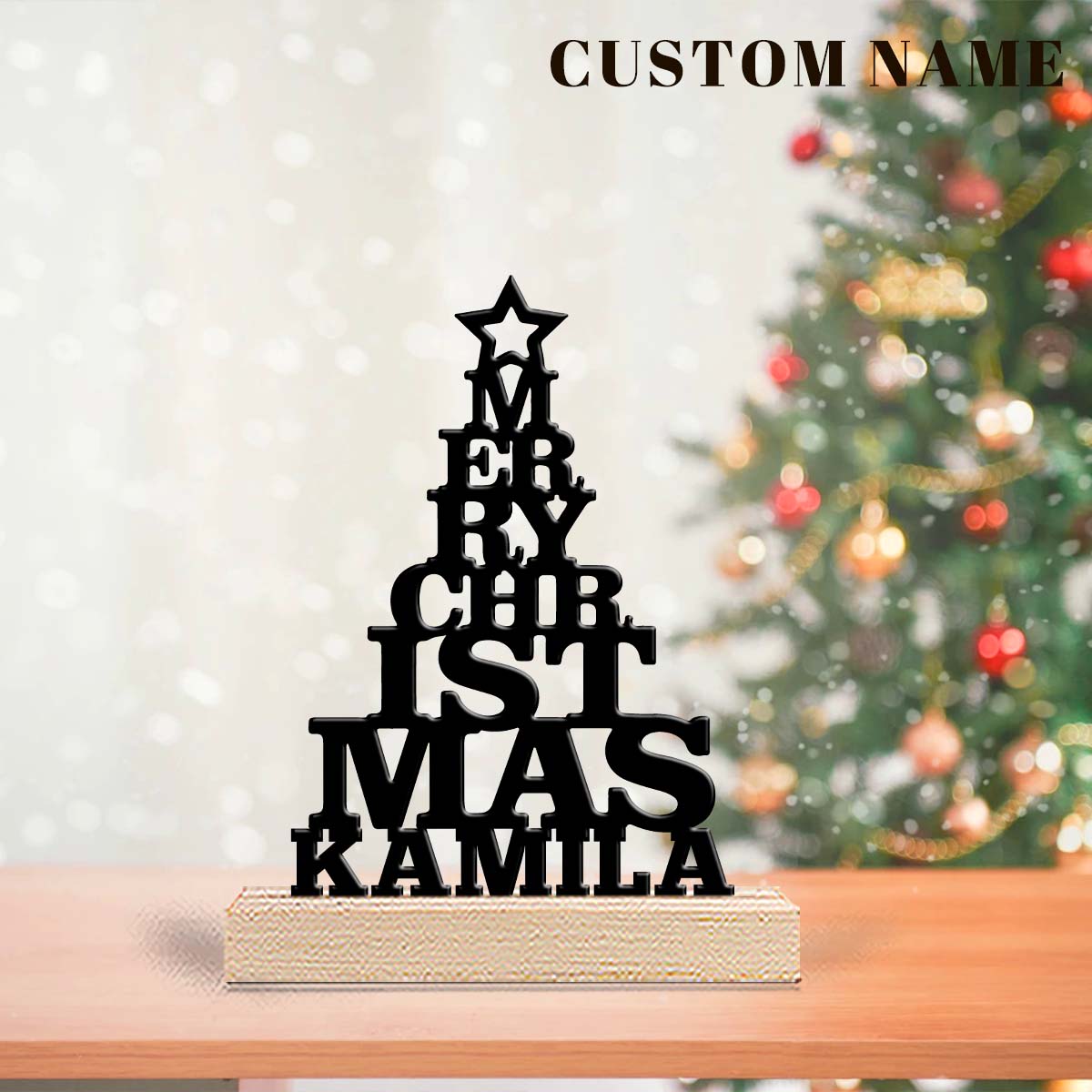 1個入りカスタム名入りメリークリスマス木製ベースメタルアート - Home Decor Names のレビューと価格