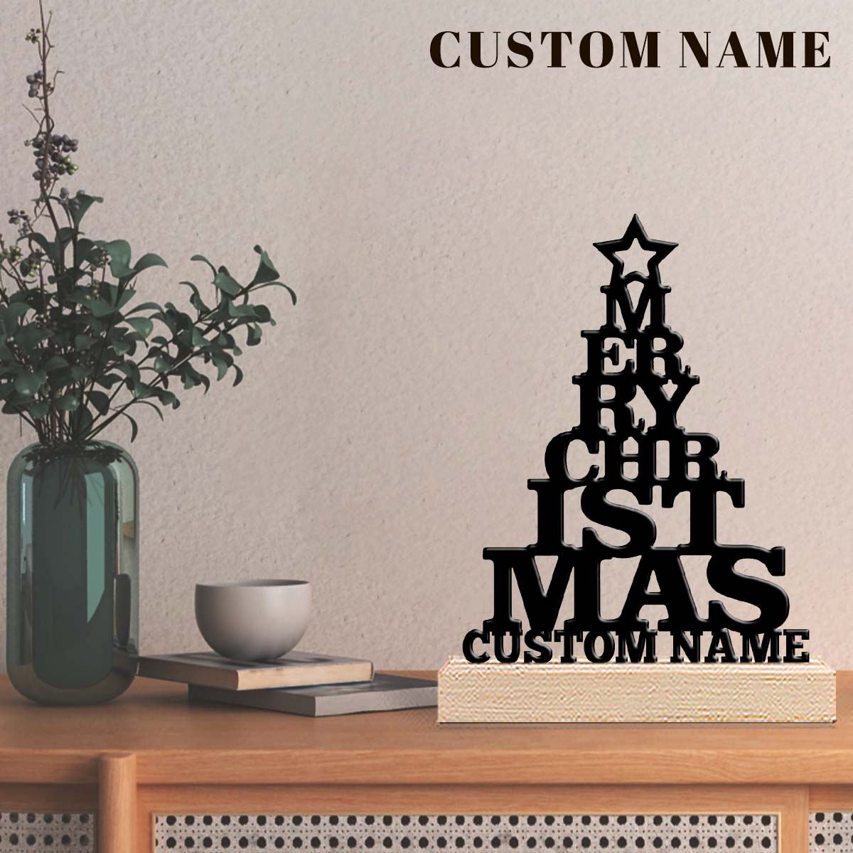 1個入りカスタム名入りメリークリスマス木製ベースメタルアート - Home Decor Names のレビューと価格