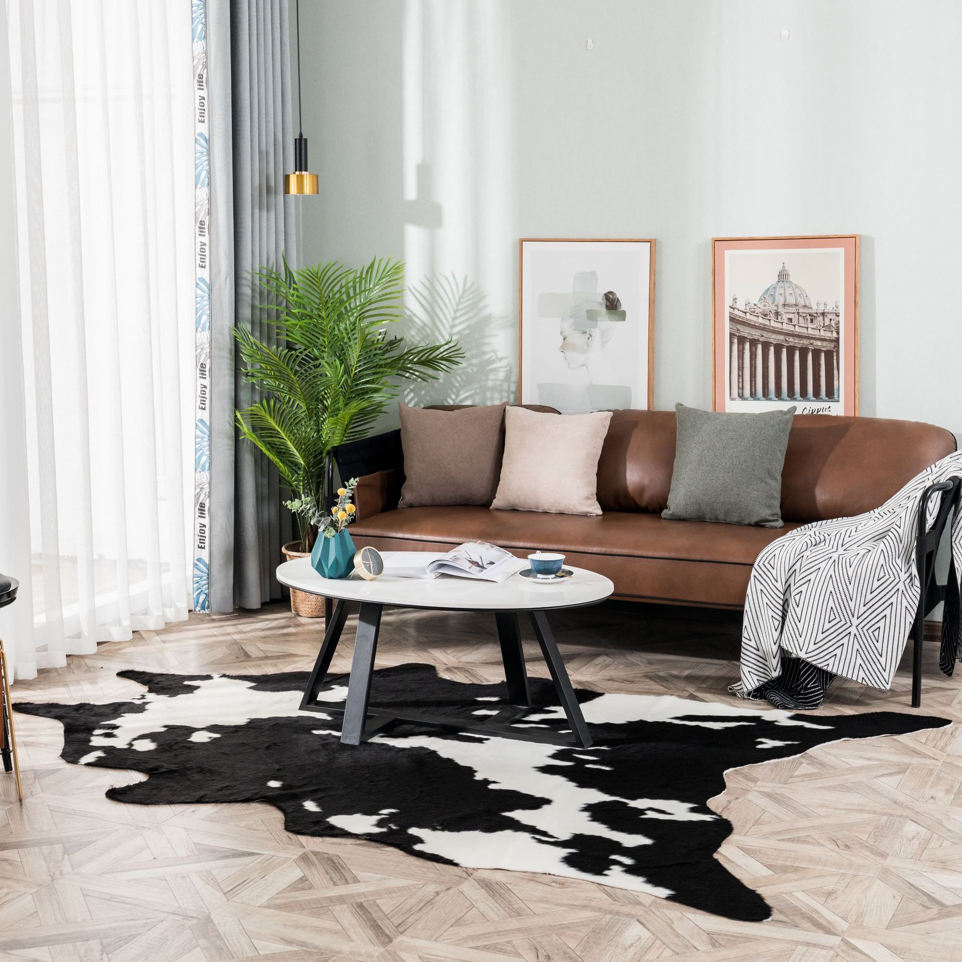 アメリカンスタイルのフェイクファー牛革ラグ、リビングルーム用 - Cowhide Rug Faux のレビューと価格