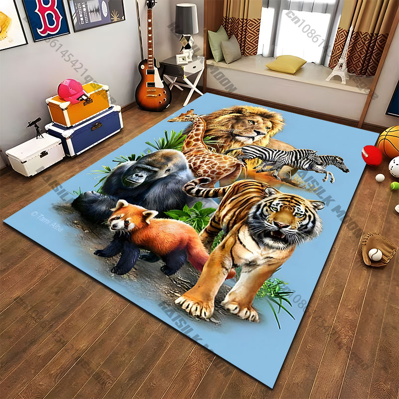 自然の生息地にある野生動物の絵柄カーペット ヨガ リビングル - Home Decor Habitat のレビューと価格