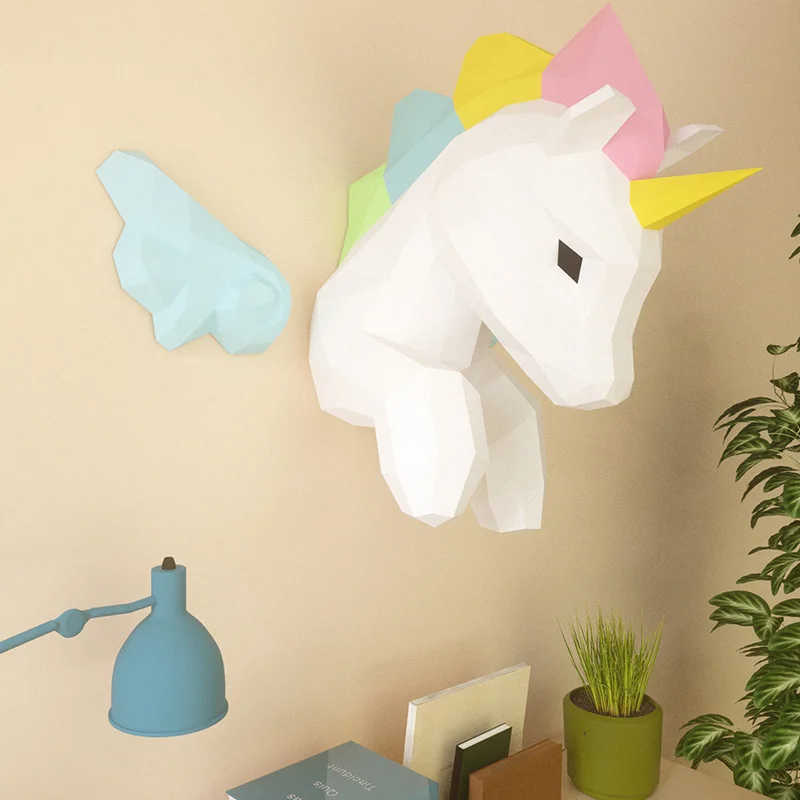 レインボーユニコーン3Dペーパーモデル、壁の装飾、ホームアー - Home Decor Center のレビューと価格