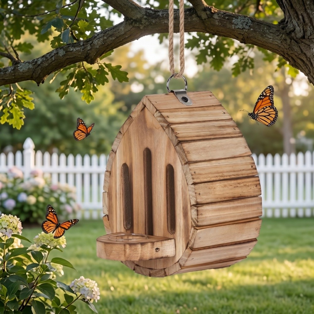 家の装飾 木製蝶の家 自然な生息地 吊り下げ式蝶の餌箱 多機 - Home Decor Habitat のレビューと価格