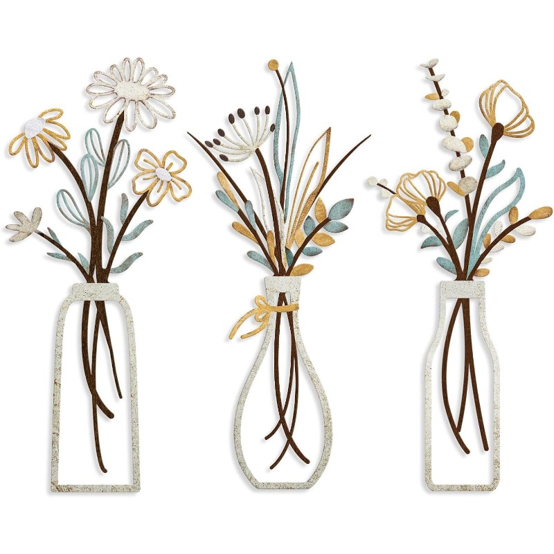 3 個の金属製の花の壁の装飾工芸品素朴なスタイルのミニマリス - Home Decor Minimalist Style のレビューと価格