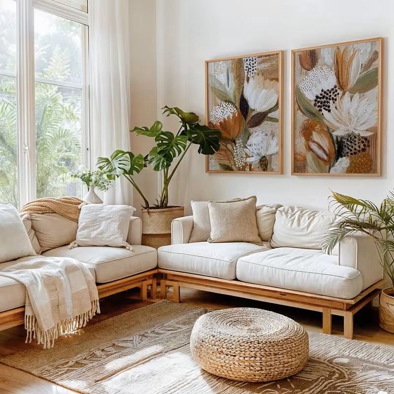 レトロ 2 個ポスターボヘミアンスタイル植物キャンバス抽象花 - Home Decor Minimalist Style のレビューと価格