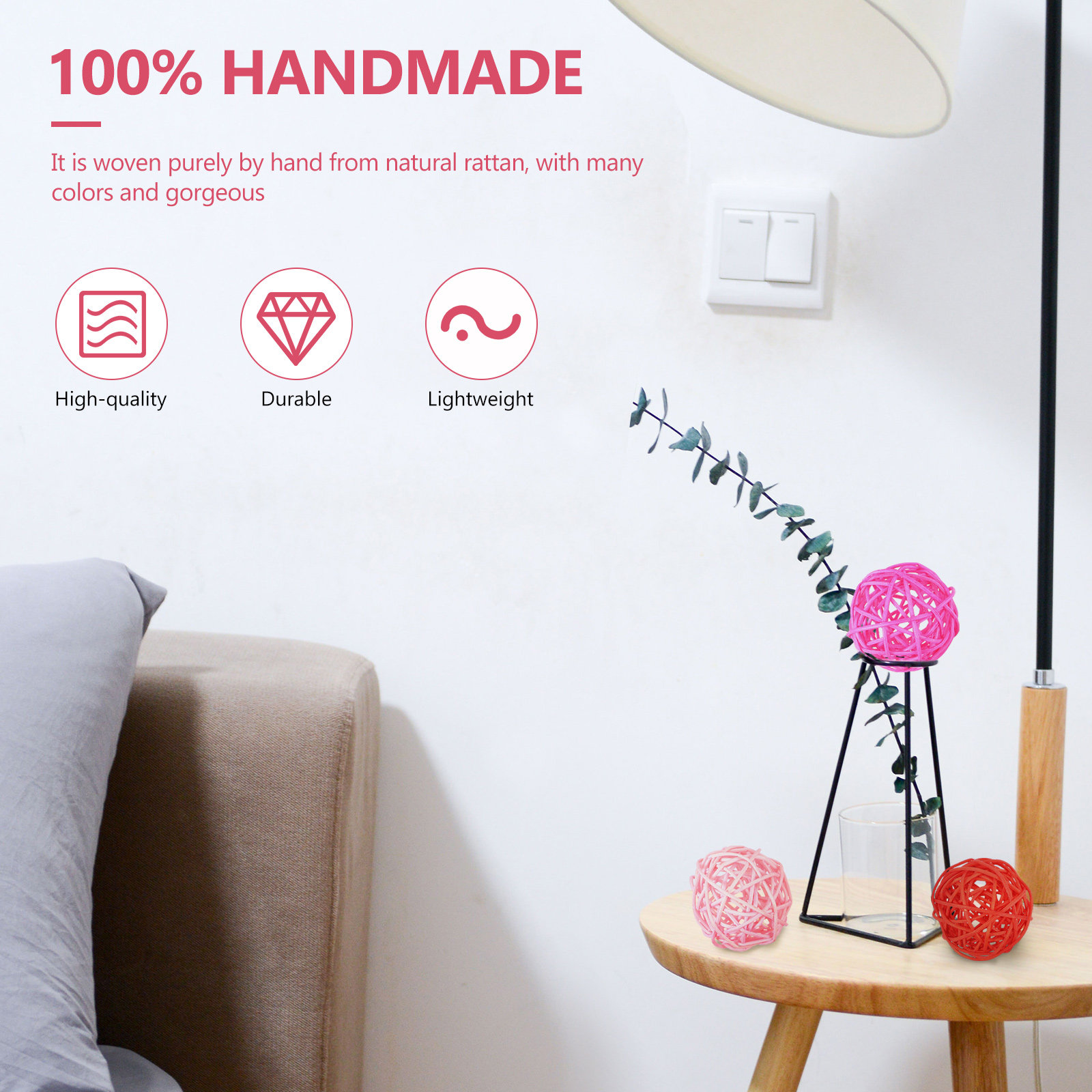 20個の籐ボール装飾アクセサリー手作り籐ボールパーティー結婚 - Home Decor Rattan のレビューと価格
