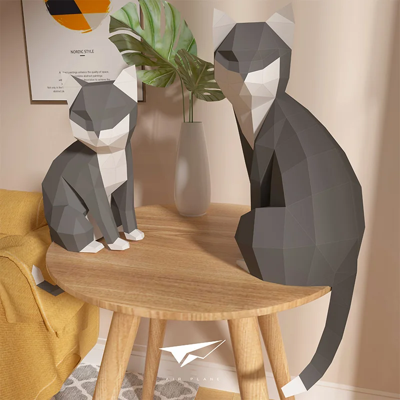 1 ペア愛好家猫動物装飾ホーム折り紙ピンクローポリ紙モデル、 - Home Decor Center のレビューと価格