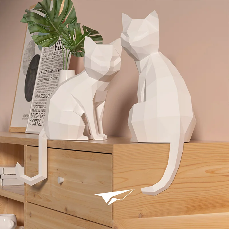 1 ペア愛好家猫動物装飾ホーム折り紙ピンクローポリ紙モデル、 - Home Decor Center のレビューと価格