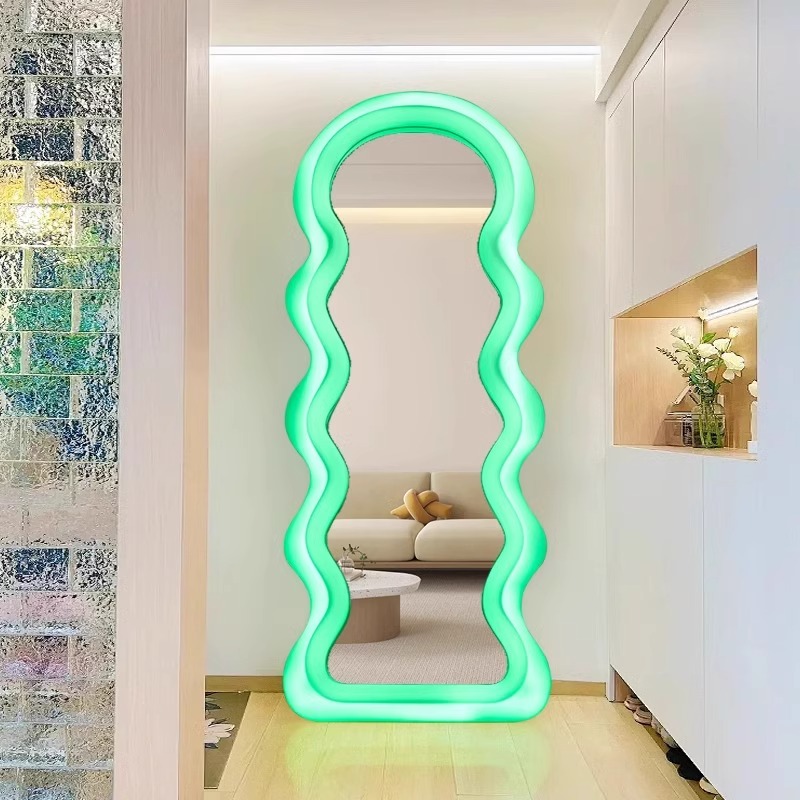 韓国スタイルライトミラー波状光ファンキー美的全身ミラーリビン - Home Decor Minimalist Style のレビューと価格
